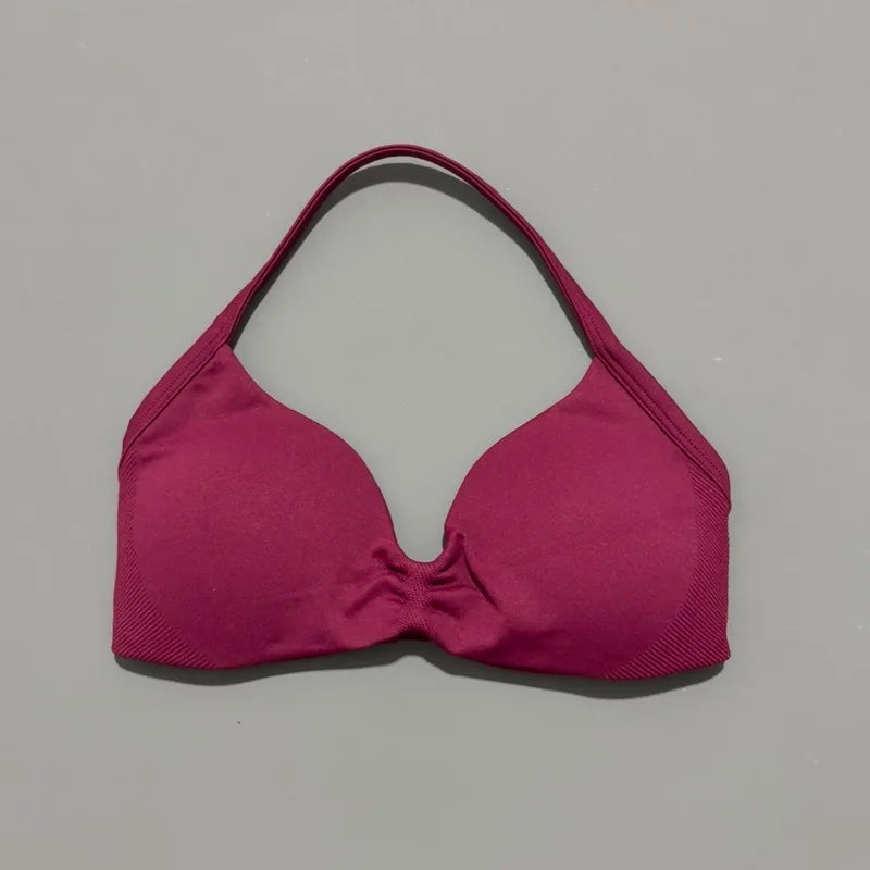 HISTELLO Impact Strappy Bra Gym Top High Support With Pads bra Women Seamless Halter Sports Bras Scrunch Workout Yoga Underwear