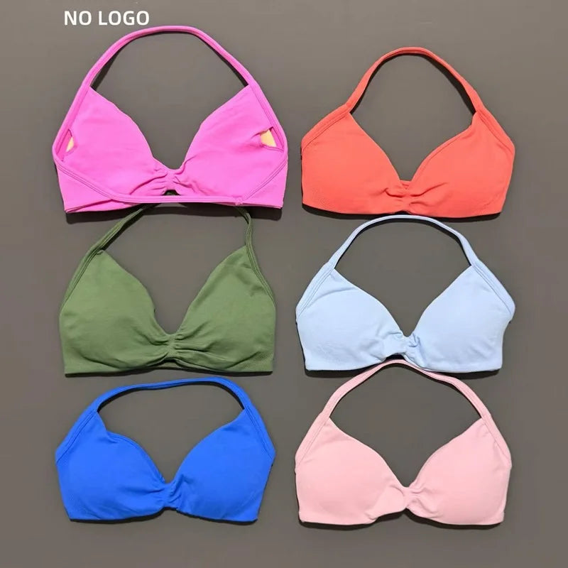 HISTELLO Impact Strappy Bra Gym Top High Support With Pads bra Women Seamless Halter Sports Bras Scrunch Workout Yoga Underwear