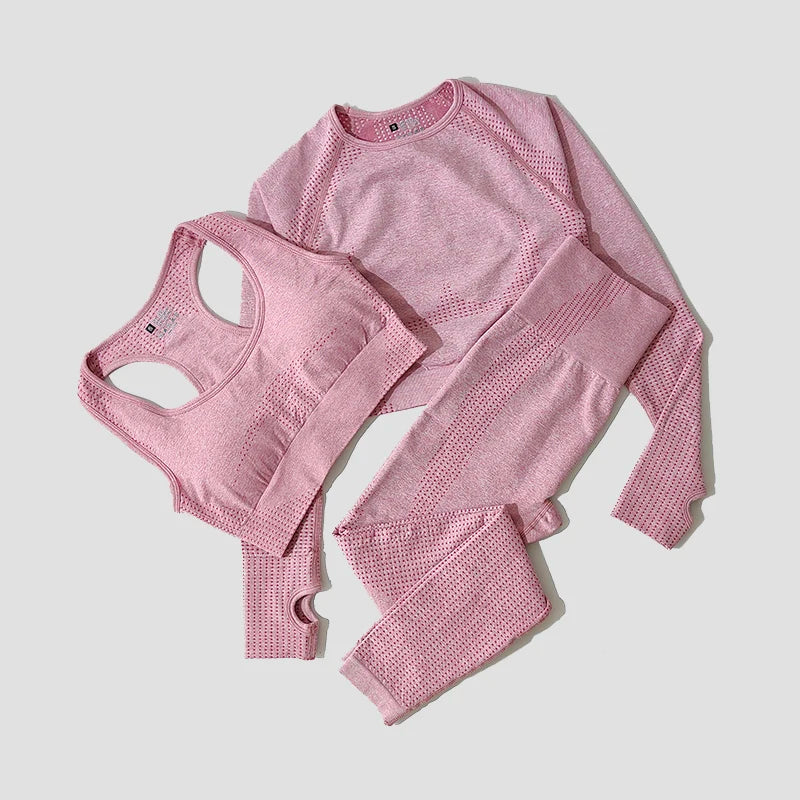 2/3/5PCS Seamless Women Yoga Set Workout Sportswear Gym Clothing Fitness Long Sleeve Crop Top High Waist Leggings Sports Suits