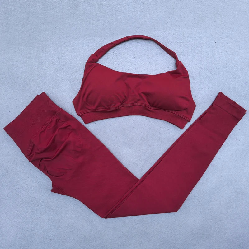 Legging Set Seamless Yoga Set Women Sportswear Scrunch Bum Gym Leggings Halter Sports Bra 2 Piece Workout Clothes