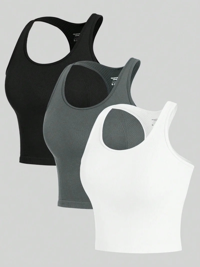 AuraFlow Seamless Rib-Knit Yoga Crop Top Set