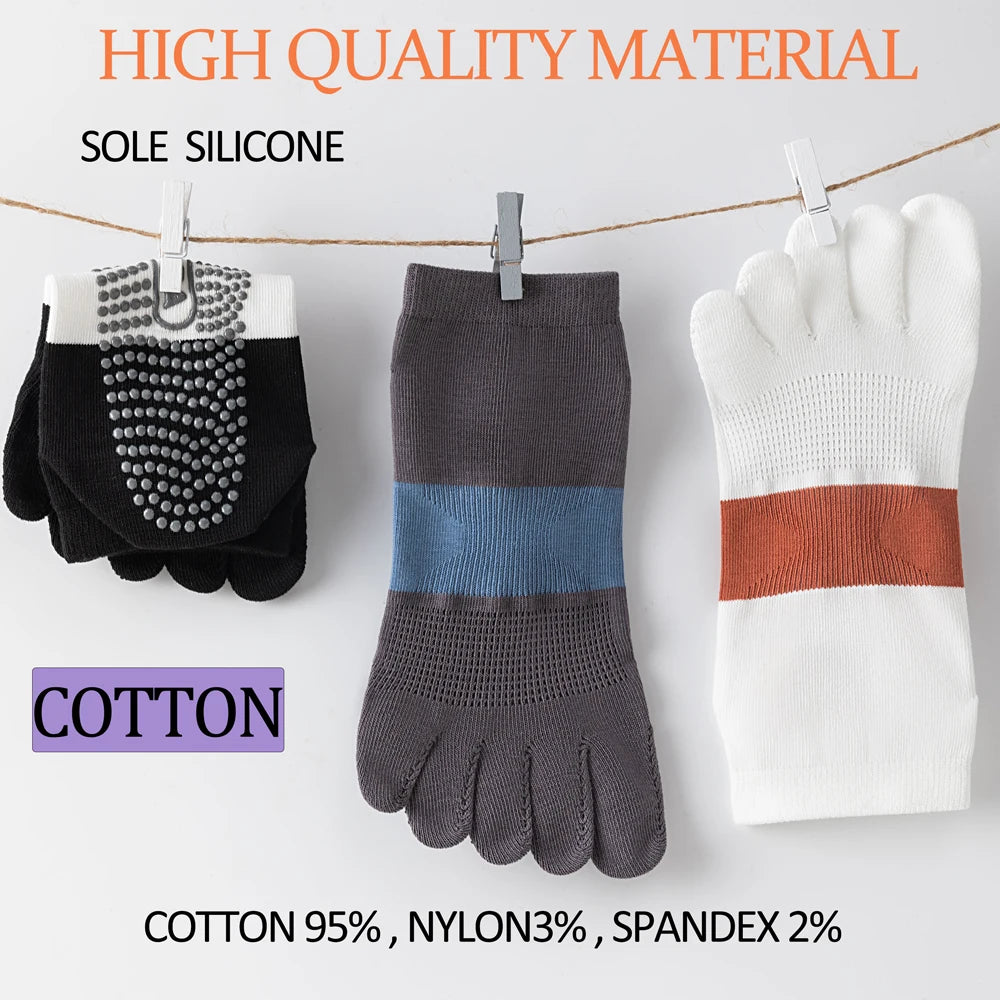 6 PAIRS Fashion Women's Split Toe Sport Socks Seamless Anti-Odor Ventilated Yoga Socks with Silicone Dots Colorful Stripe