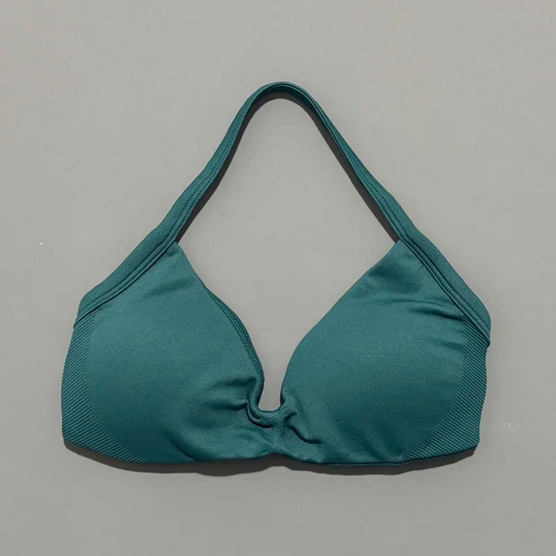 HISTELLO Impact Strappy Bra Gym Top High Support With Pads bra Women Seamless Halter Sports Bras Scrunch Workout Yoga Underwear