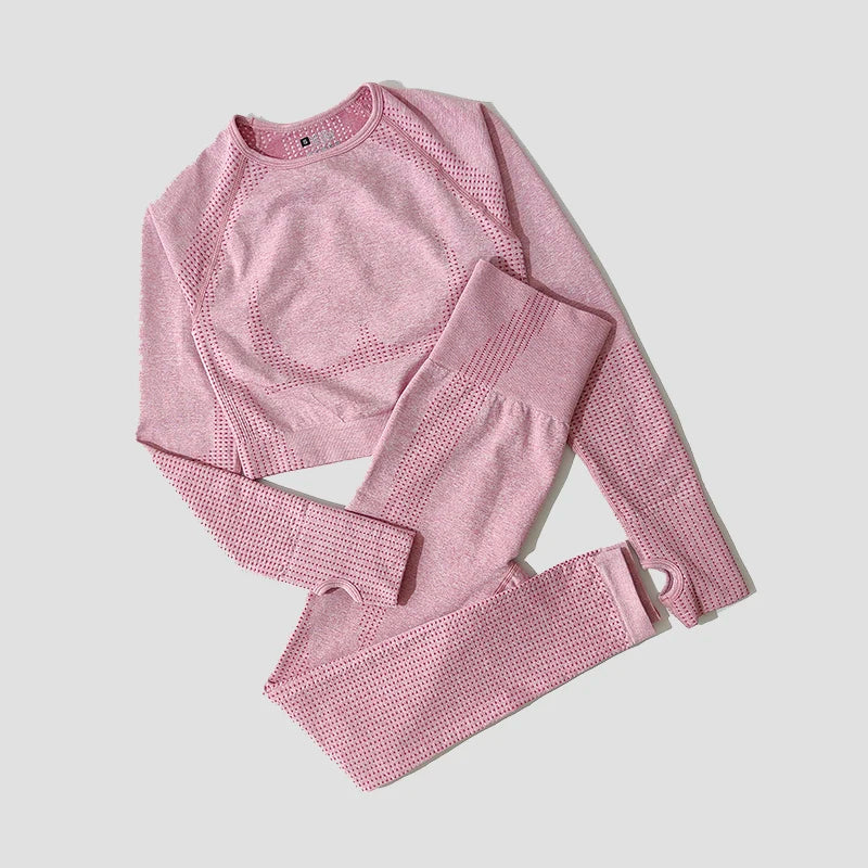 2/3/5PCS Seamless Women Yoga Set Workout Sportswear Gym Clothing Fitness Long Sleeve Crop Top High Waist Leggings Sports Suits