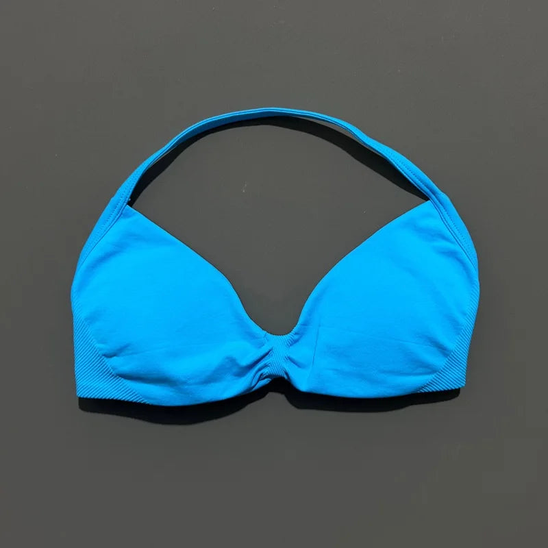 HISTELLO Impact Strappy Bra Gym Top High Support With Pads bra Women Seamless Halter Sports Bras Scrunch Workout Yoga Underwear