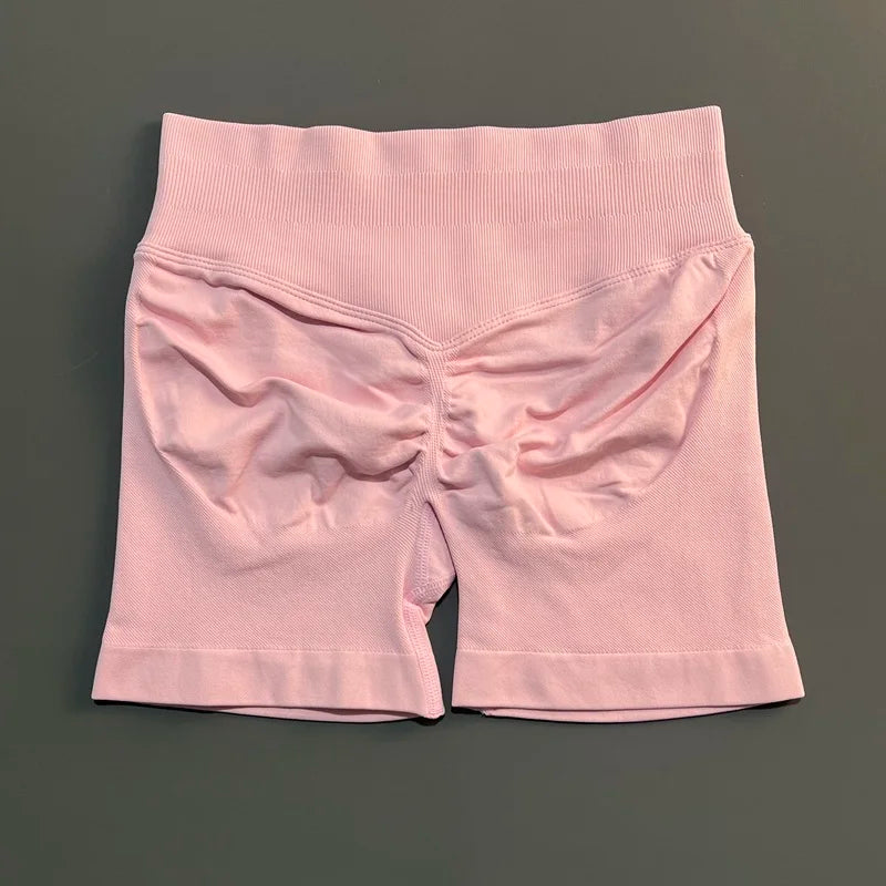 HISTELLO Impact Sports Shorts Low Ribbed Band Scrunch Butt Women Yoga Gym Tights Pilates Seamless Pants Workout Running Leggings