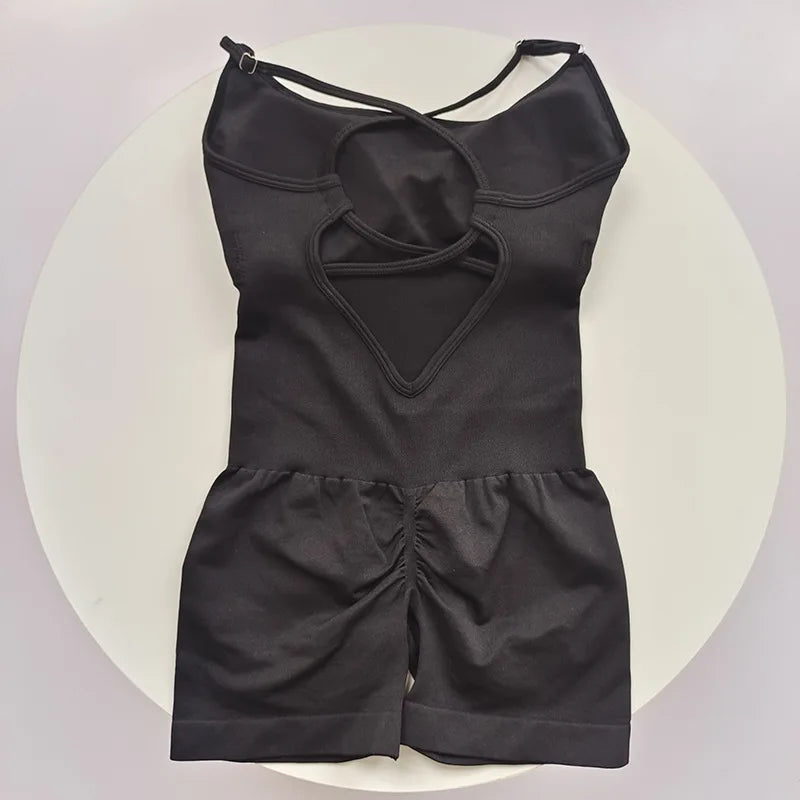 Sexy Seamless Peach Hip Yoga Jumpsuit - Quick-Dry, Stretchy Knit Fabric, Removable Pads, Striped Design, Slim Fit for Wome