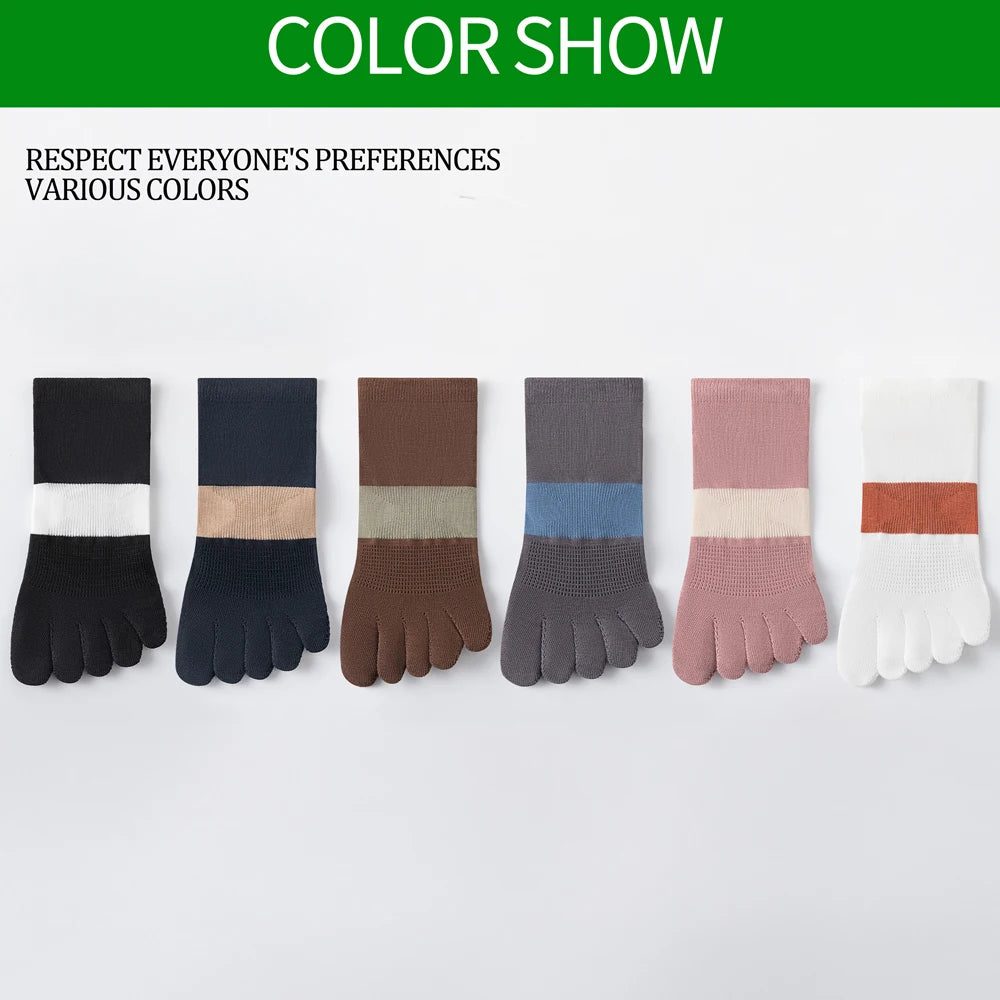 6 PAIRS Fashion Women's Split Toe Sport Socks Seamless Anti-Odor Ventilated Yoga Socks with Silicone Dots Colorful Stripe