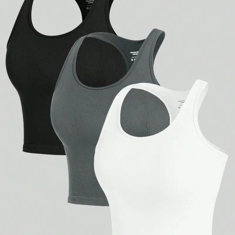 AuraFlow Seamless Rib-Knit Yoga Crop Top Set