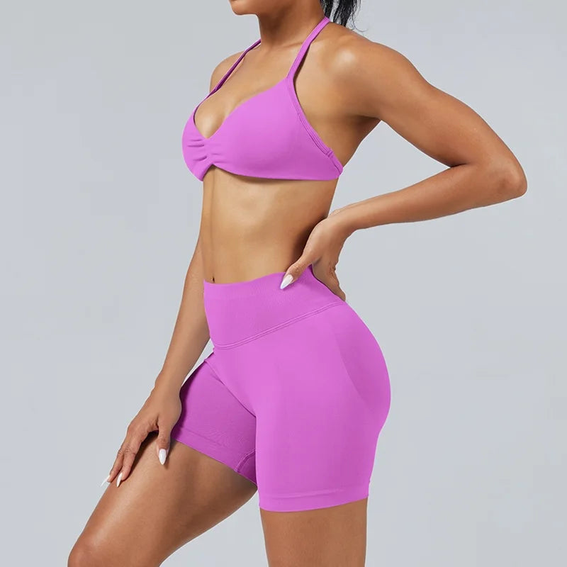 HISTELLO Impact Strappy Bra Gym Top High Support With Pads bra Women Seamless Halter Sports Bras Scrunch Workout Yoga Underwear