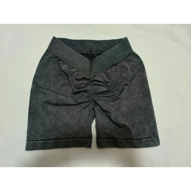 Sports High Waist Leggings Women V-back Waist Tights Stretchy Slim Yoga Fitness Set Seamless Short Sleeve Shorts and Pants Set