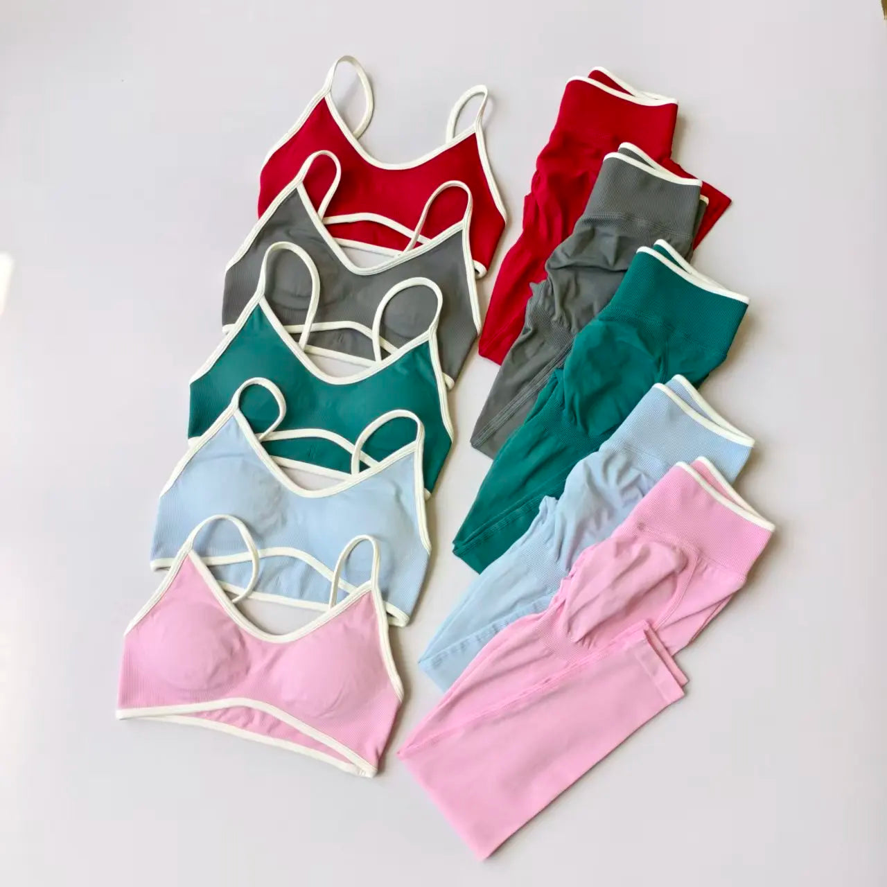 Women's Gym Yoga Set Seamless High Waist Leggings Sports Bra Top Workout Outfit Fitness Activewear Running Training Clothes Suit