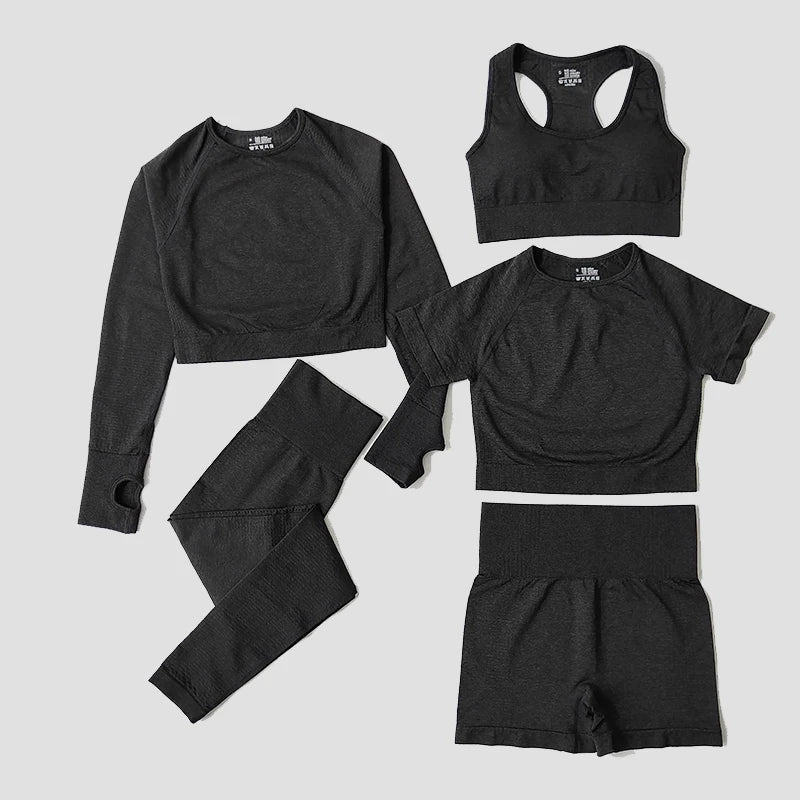 2/3/5PCS Seamless Women Yoga Set Workout Sportswear Gym Clothing Fitness Long Sleeve Crop Top High Waist Leggings Sports Suits