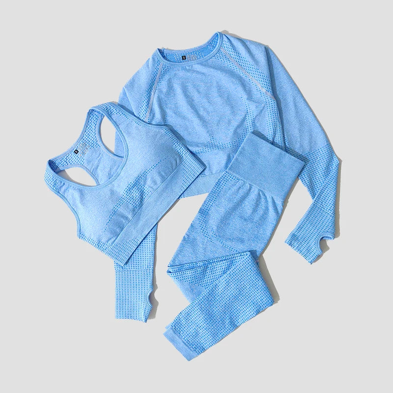 2/3/5PCS Seamless Women Yoga Set Workout Sportswear Gym Clothing Fitness Long Sleeve Crop Top High Waist Leggings Sports Suits