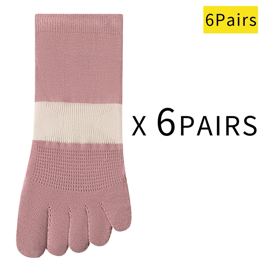 6 PAIRS Fashion Women's Split Toe Sport Socks Seamless Anti-Odor Ventilated Yoga Socks with Silicone Dots Colorful Stripe