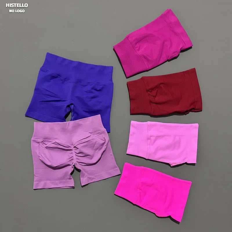 HISTELLO Impact Sports Shorts Low Ribbed Band Scrunch Butt Women Yoga Gym Tights Pilates Seamless Pants Workout Running Leggings