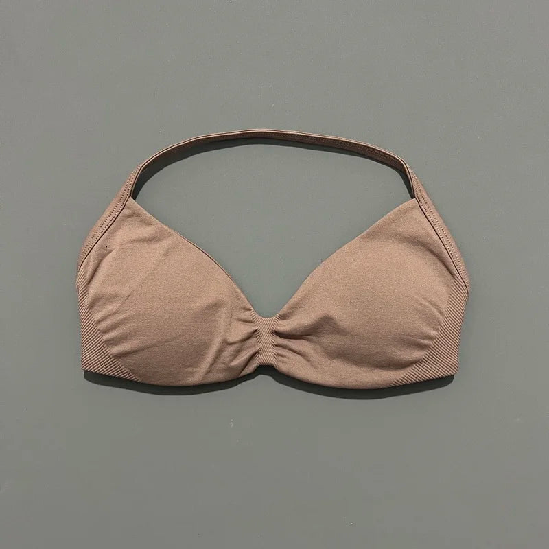 HISTELLO Impact Strappy Bra Gym Top High Support With Pads bra Women Seamless Halter Sports Bras Scrunch Workout Yoga Underwear