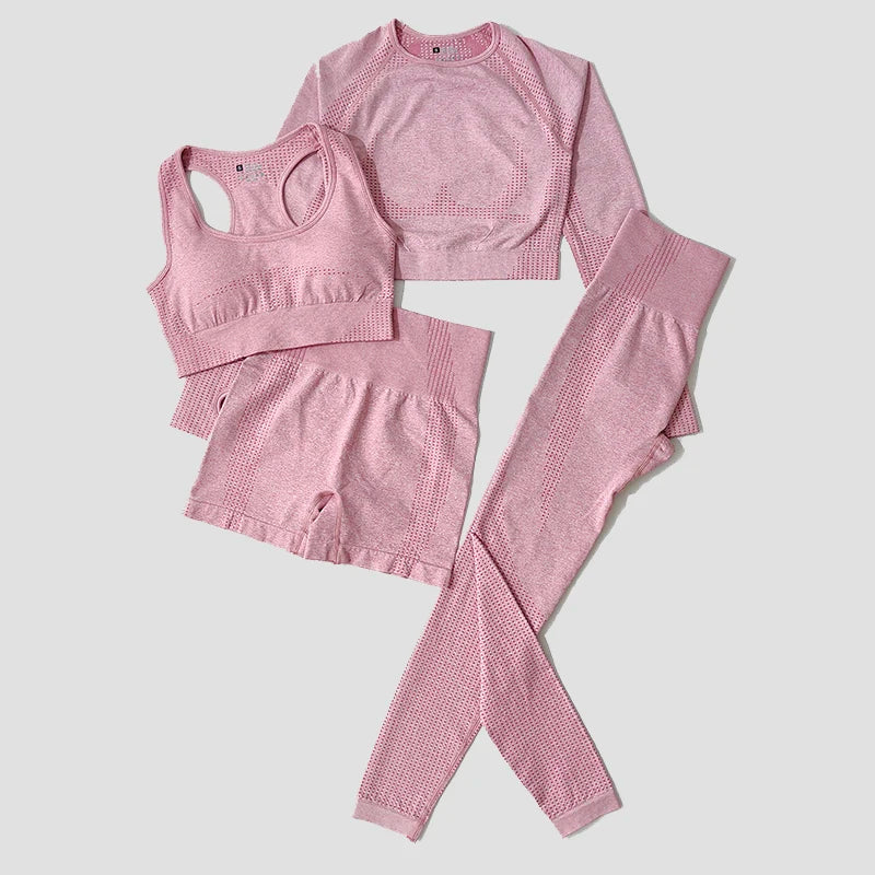 2/3/5PCS Seamless Women Yoga Set Workout Sportswear Gym Clothing Fitness Long Sleeve Crop Top High Waist Leggings Sports Suits