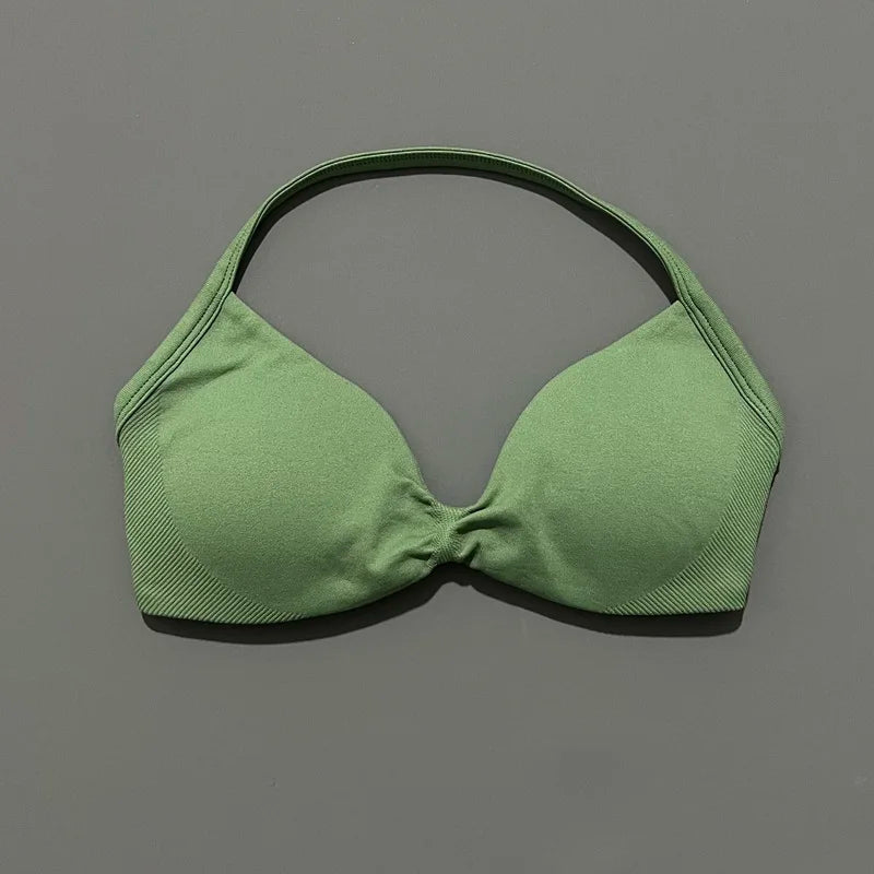 HISTELLO Impact Strappy Bra Gym Top High Support With Pads bra Women Seamless Halter Sports Bras Scrunch Workout Yoga Underwear