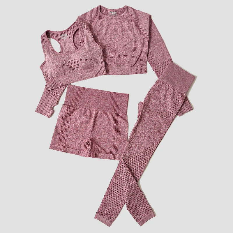 2/3/5PCS Seamless Women Yoga Set Workout Sportswear Gym Clothing Fitness Long Sleeve Crop Top High Waist Leggings Sports Suits