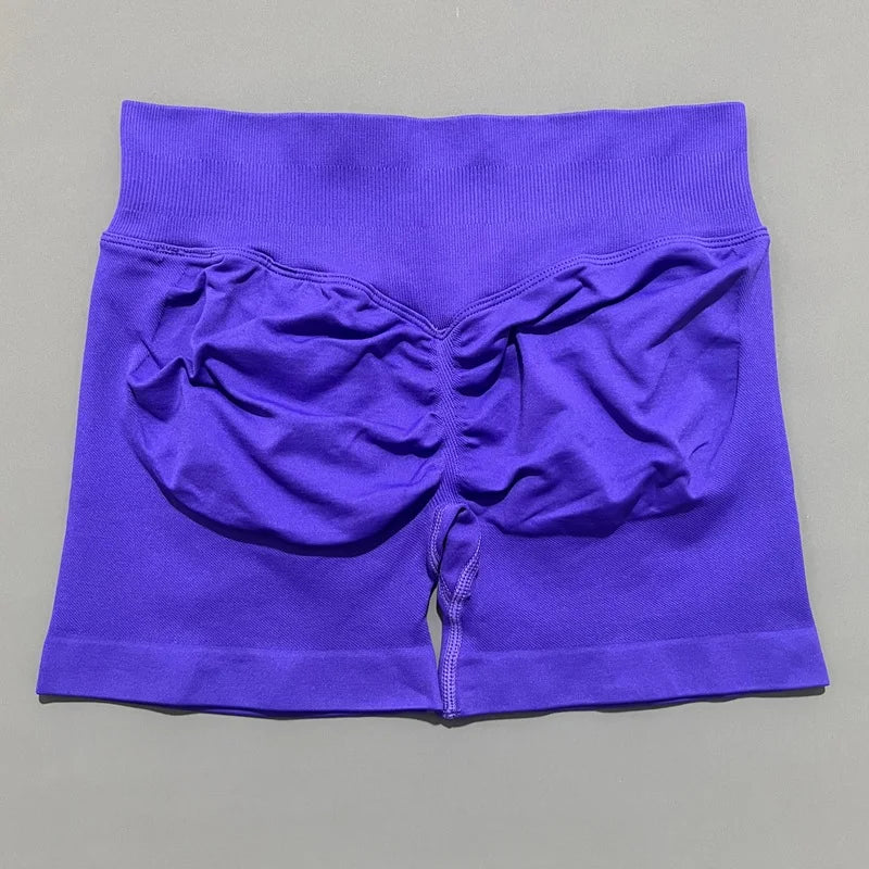 HISTELLO Impact Sports Shorts Low Ribbed Band Scrunch Butt Women Yoga Gym Tights Pilates Seamless Pants Workout Running Leggings