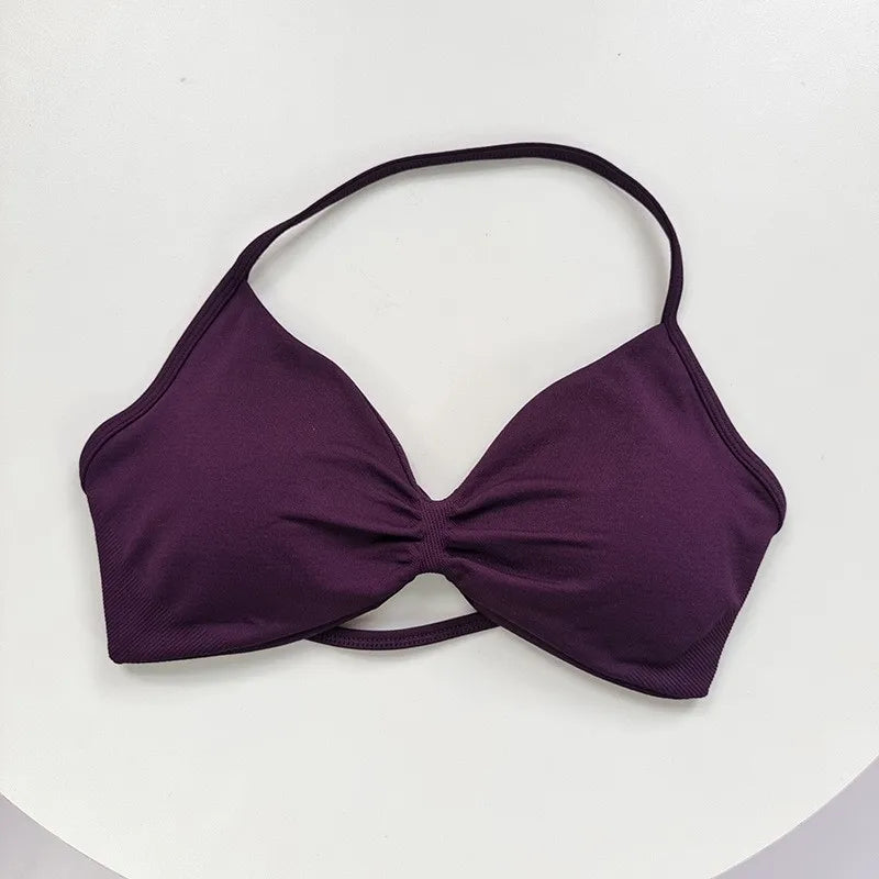 Women's High-Support Lace-Up Sports Bra - Thin-Strap Camisole, Seamless, Tight-Fit for Push-Up Training & Yoga, Gym Top