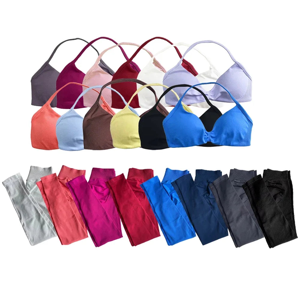 2 Piece Yoga Set Strappy Bra&Leggings Gril's Women's Resistance Training Yoga Pilates Gym Workout Suit High Elastic Seamless Set