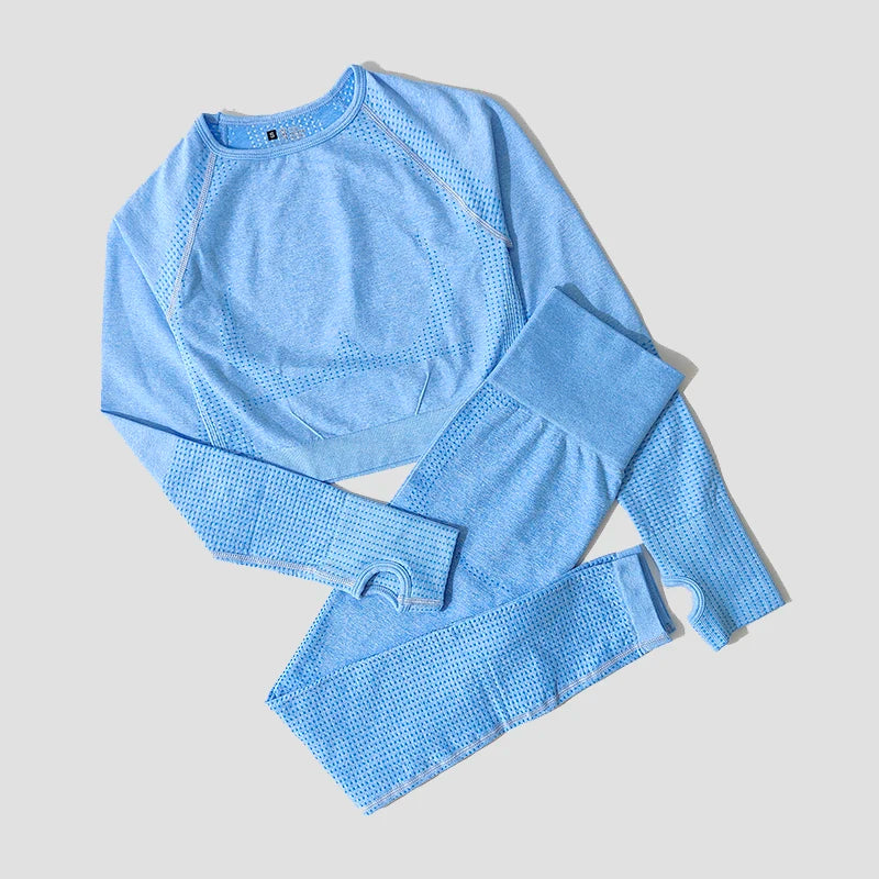 2/3/5PCS Seamless Women Yoga Set Workout Sportswear Gym Clothing Fitness Long Sleeve Crop Top High Waist Leggings Sports Suits