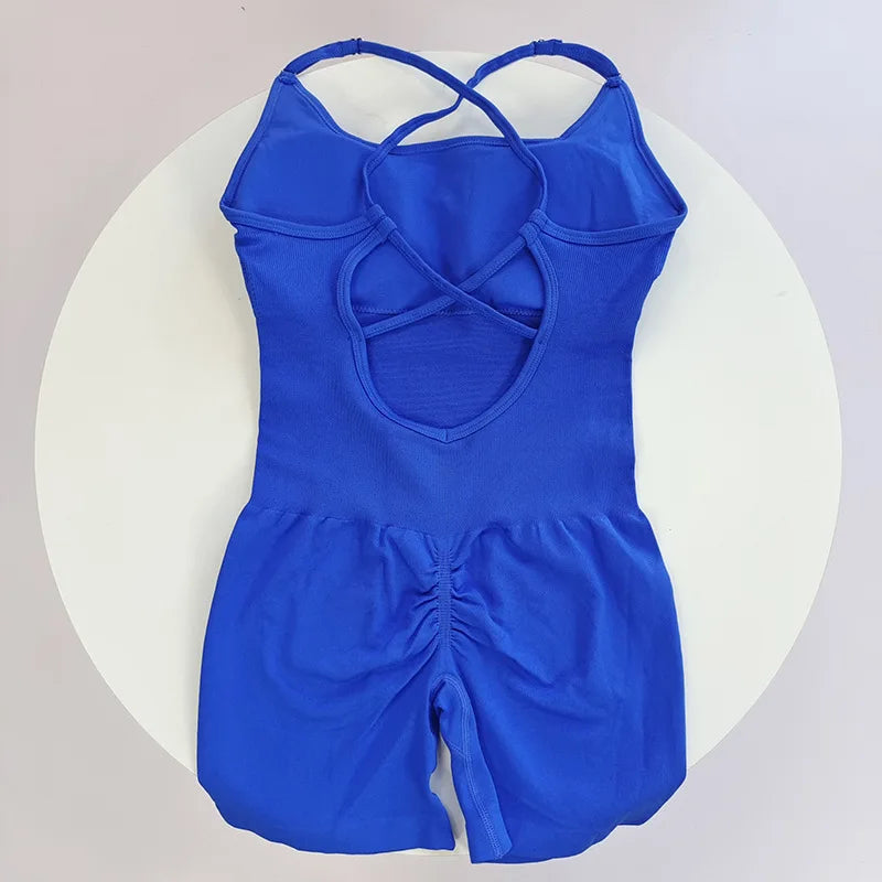 Sexy Seamless Peach Hip Yoga Jumpsuit - Quick-Dry, Stretchy Knit Fabric, Removable Pads, Striped Design, Slim Fit for Wome