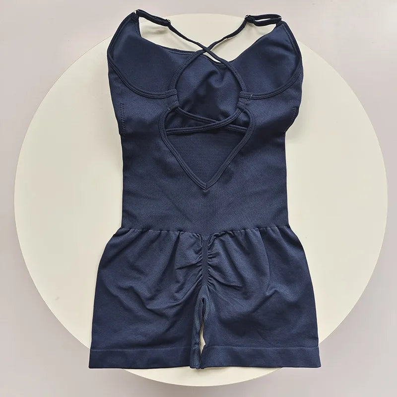 Sexy Seamless Peach Hip Yoga Jumpsuit - Quick-Dry, Stretchy Knit Fabric, Removable Pads, Striped Design, Slim Fit for Wome