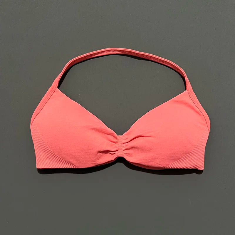 HISTELLO Impact Strappy Bra Gym Top High Support With Pads bra Women Seamless Halter Sports Bras Scrunch Workout Yoga Underwear