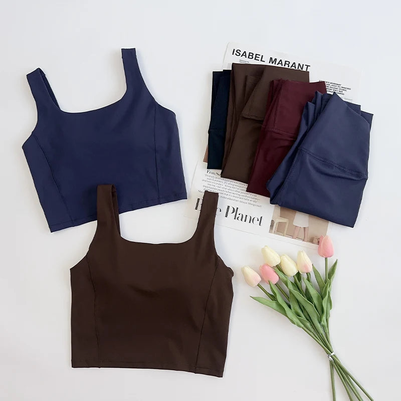 2 Piece High Waitsed Leggings with Sports Bras Yoga Set Tight Gym Fitness Sportswear Seamless Set Pilates Bra Women Cloth Suits