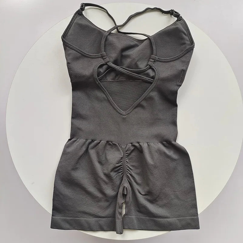 Sexy Seamless Peach Hip Yoga Jumpsuit - Quick-Dry, Stretchy Knit Fabric, Removable Pads, Striped Design, Slim Fit for Wome