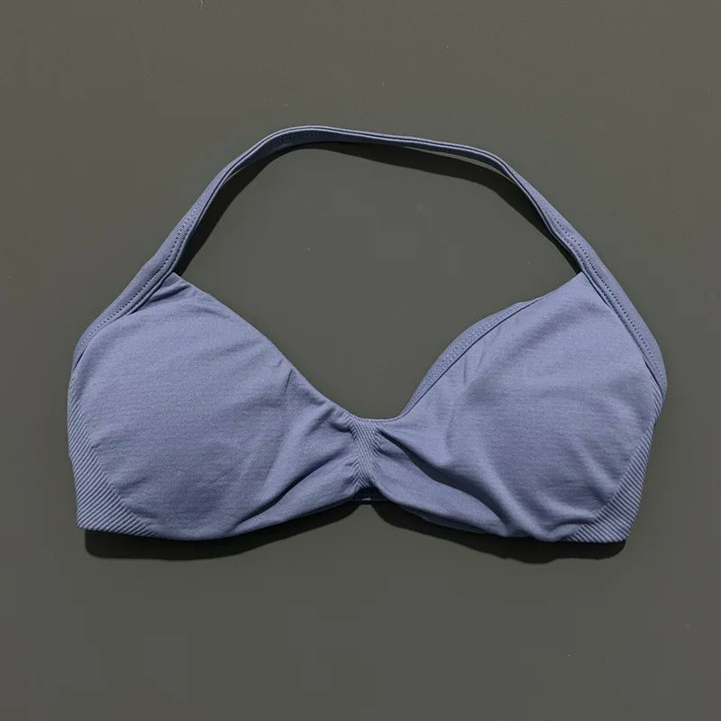 HISTELLO Impact Strappy Bra Gym Top High Support With Pads bra Women Seamless Halter Sports Bras Scrunch Workout Yoga Underwear