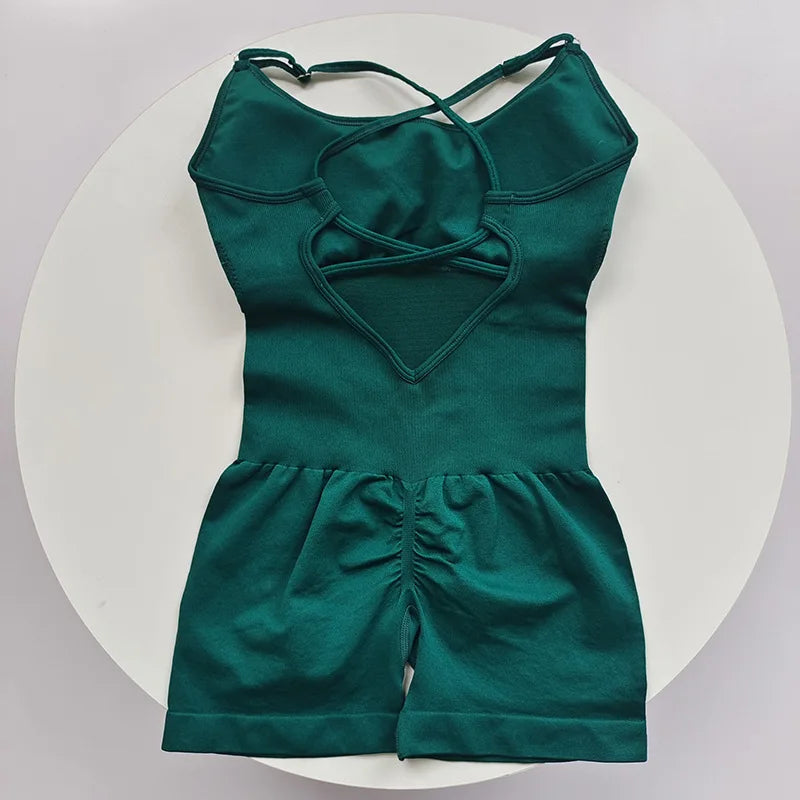 Sexy Seamless Peach Hip Yoga Jumpsuit - Quick-Dry, Stretchy Knit Fabric, Removable Pads, Striped Design, Slim Fit for Wome