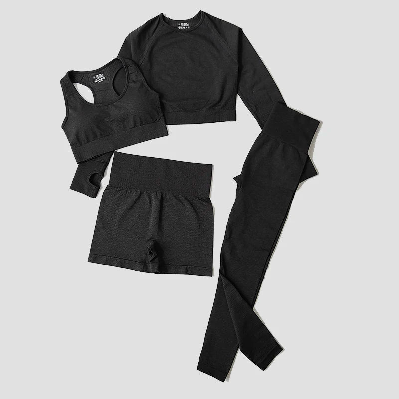 2/3/5PCS Seamless Women Yoga Set Workout Sportswear Gym Clothing Fitness Long Sleeve Crop Top High Waist Leggings Sports Suits