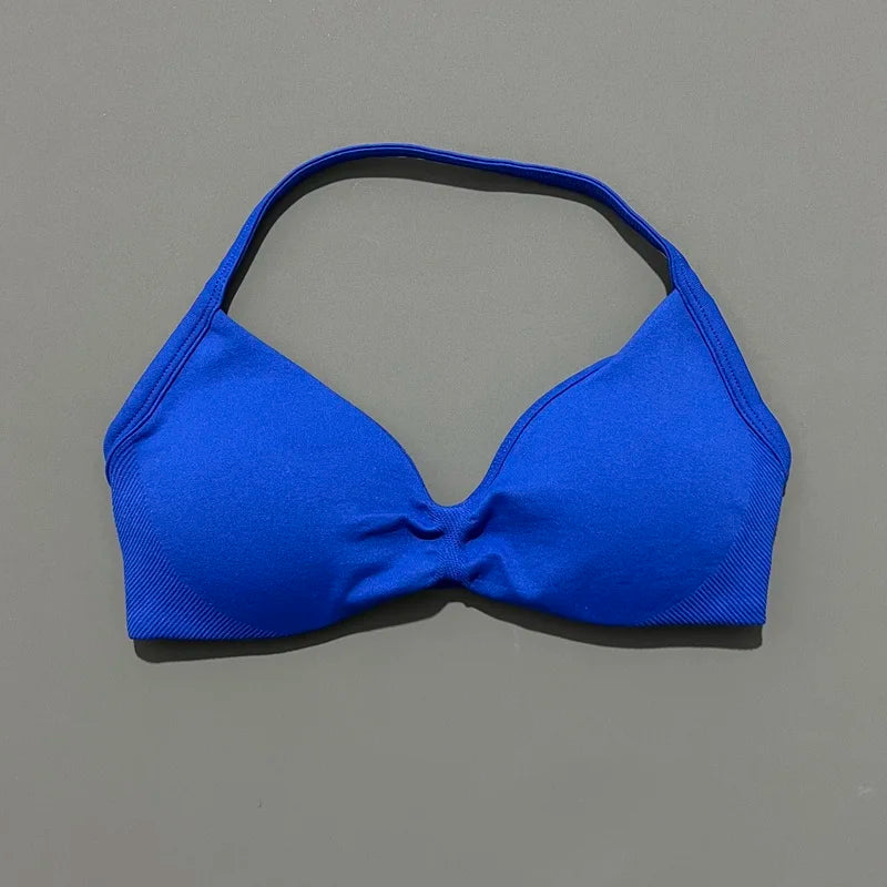 HISTELLO Impact Strappy Bra Gym Top High Support With Pads bra Women Seamless Halter Sports Bras Scrunch Workout Yoga Underwear
