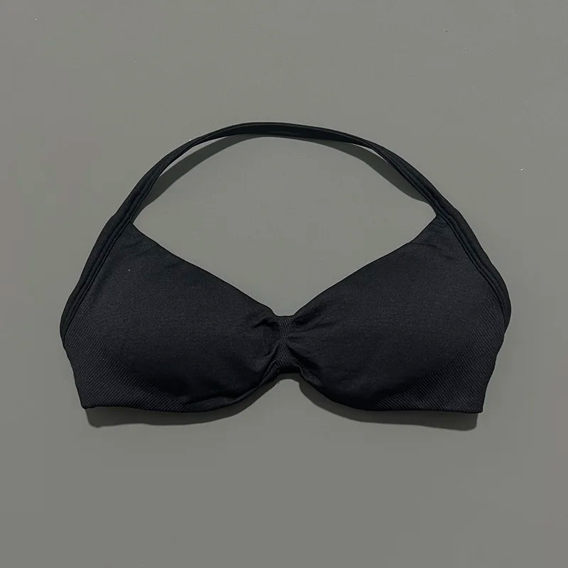 HISTELLO Impact Strappy Bra Gym Top High Support With Pads bra Women Seamless Halter Sports Bras Scrunch Workout Yoga Underwear