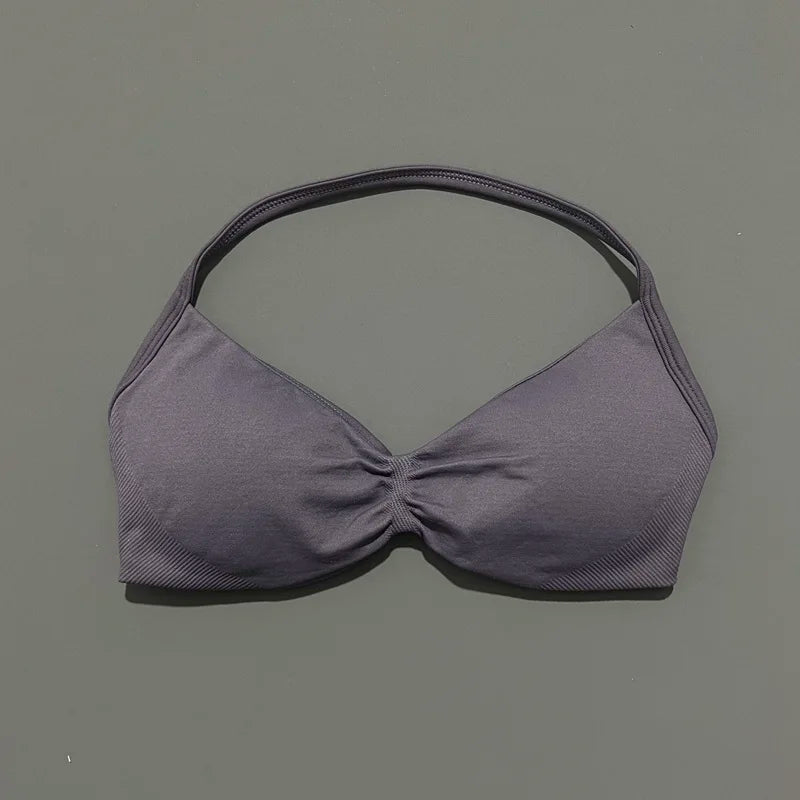 HISTELLO Impact Strappy Bra Gym Top High Support With Pads bra Women Seamless Halter Sports Bras Scrunch Workout Yoga Underwear