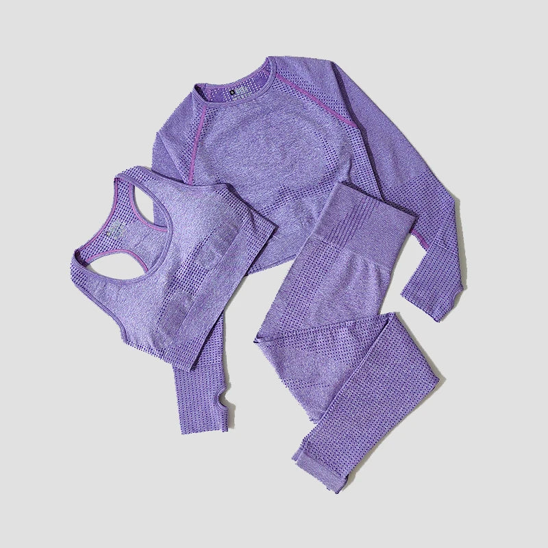 2/3/5PCS Seamless Women Yoga Set Workout Sportswear Gym Clothing Fitness Long Sleeve Crop Top High Waist Leggings Sports Suits