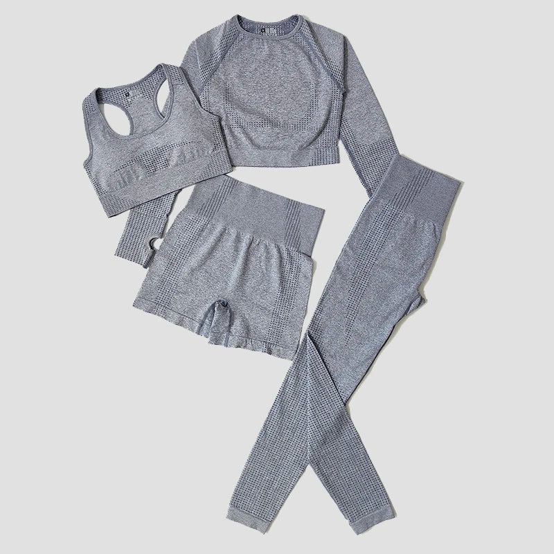 2/3/5PCS Seamless Women Yoga Set Workout Sportswear Gym Clothing Fitness Long Sleeve Crop Top High Waist Leggings Sports Suits