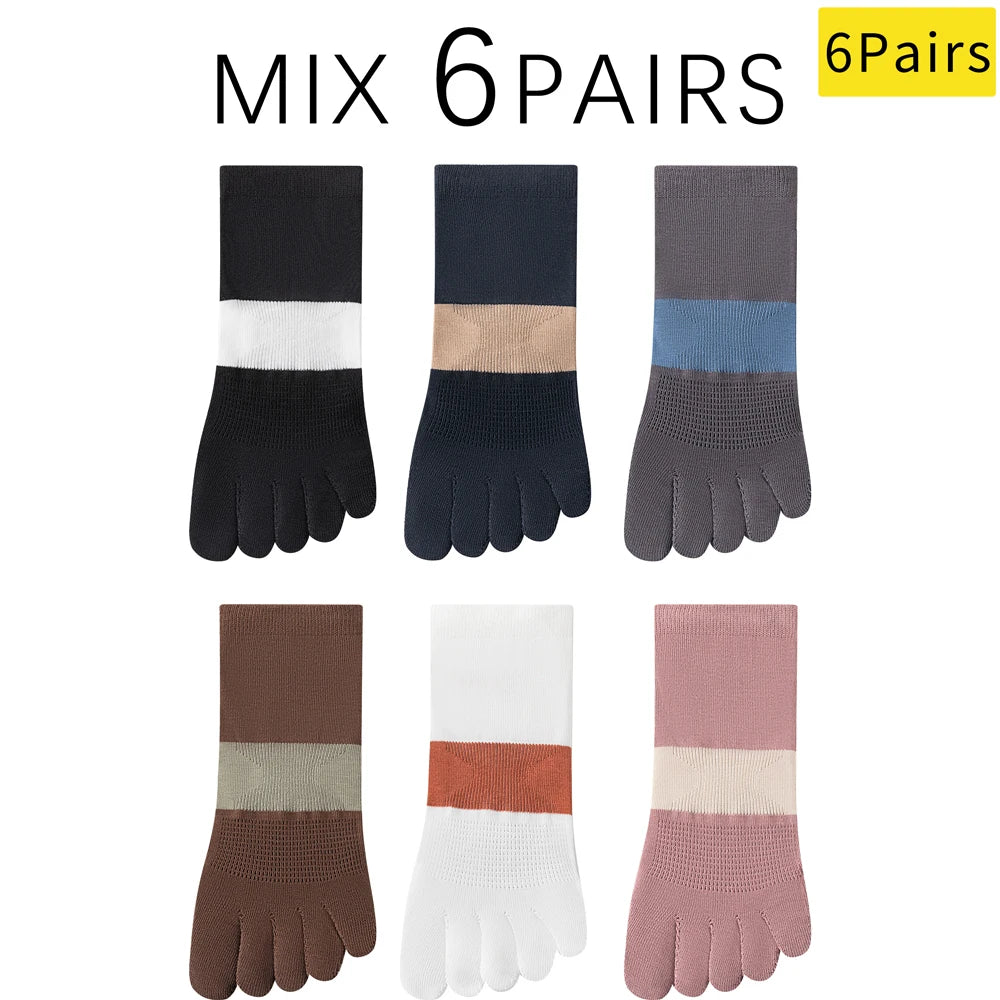 6 PAIRS Fashion Women's Split Toe Sport Socks Seamless Anti-Odor Ventilated Yoga Socks with Silicone Dots Colorful Stripe